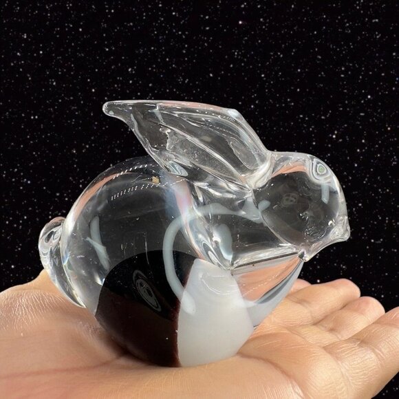 Whimsical Art Glass Bunny Rabbit Figurine Clear With White Black Figurine Glass - Picture 1 of 11